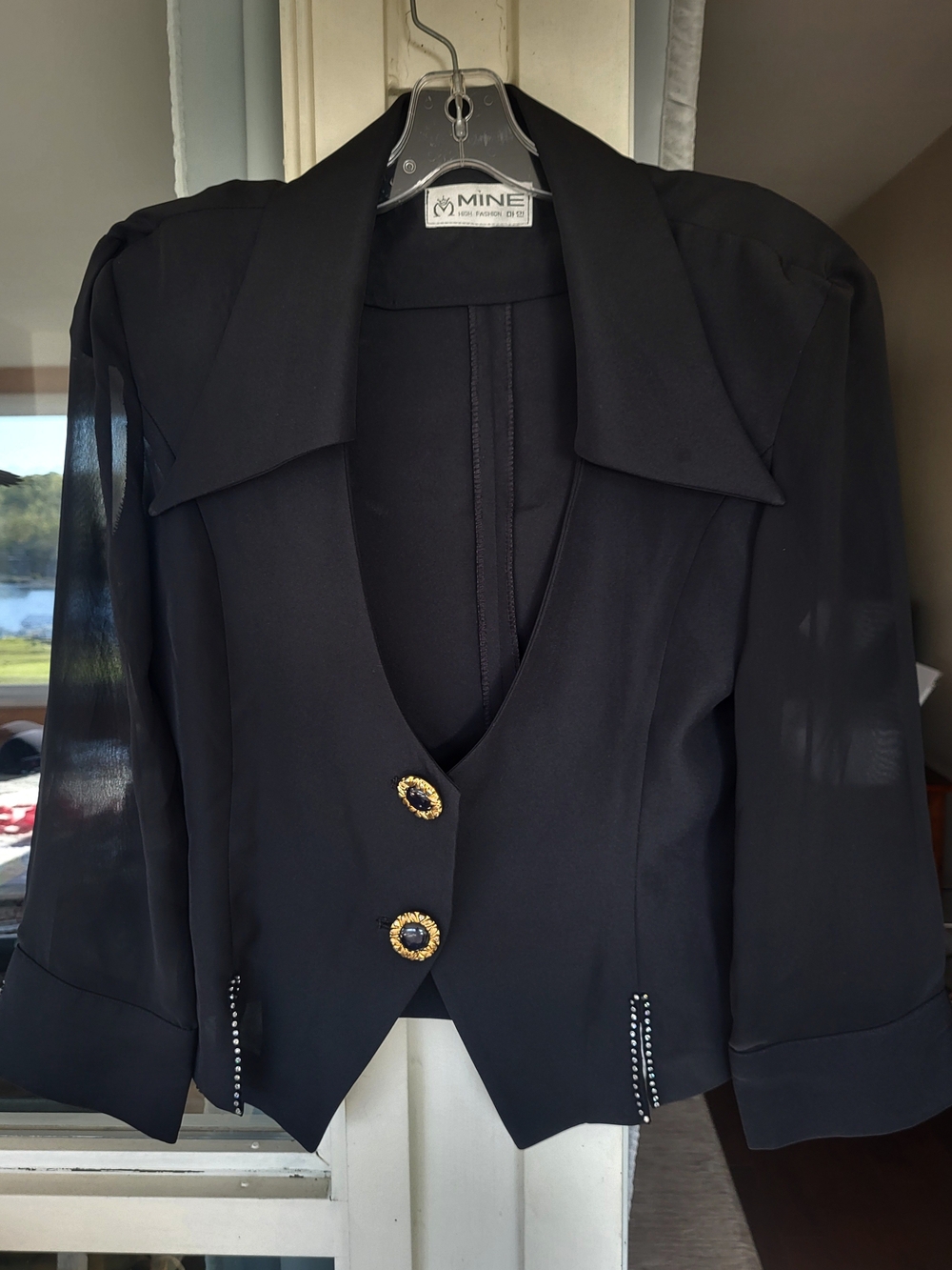Mine Black Evening Blazer with Gold Buttons and Rhinestone Trim